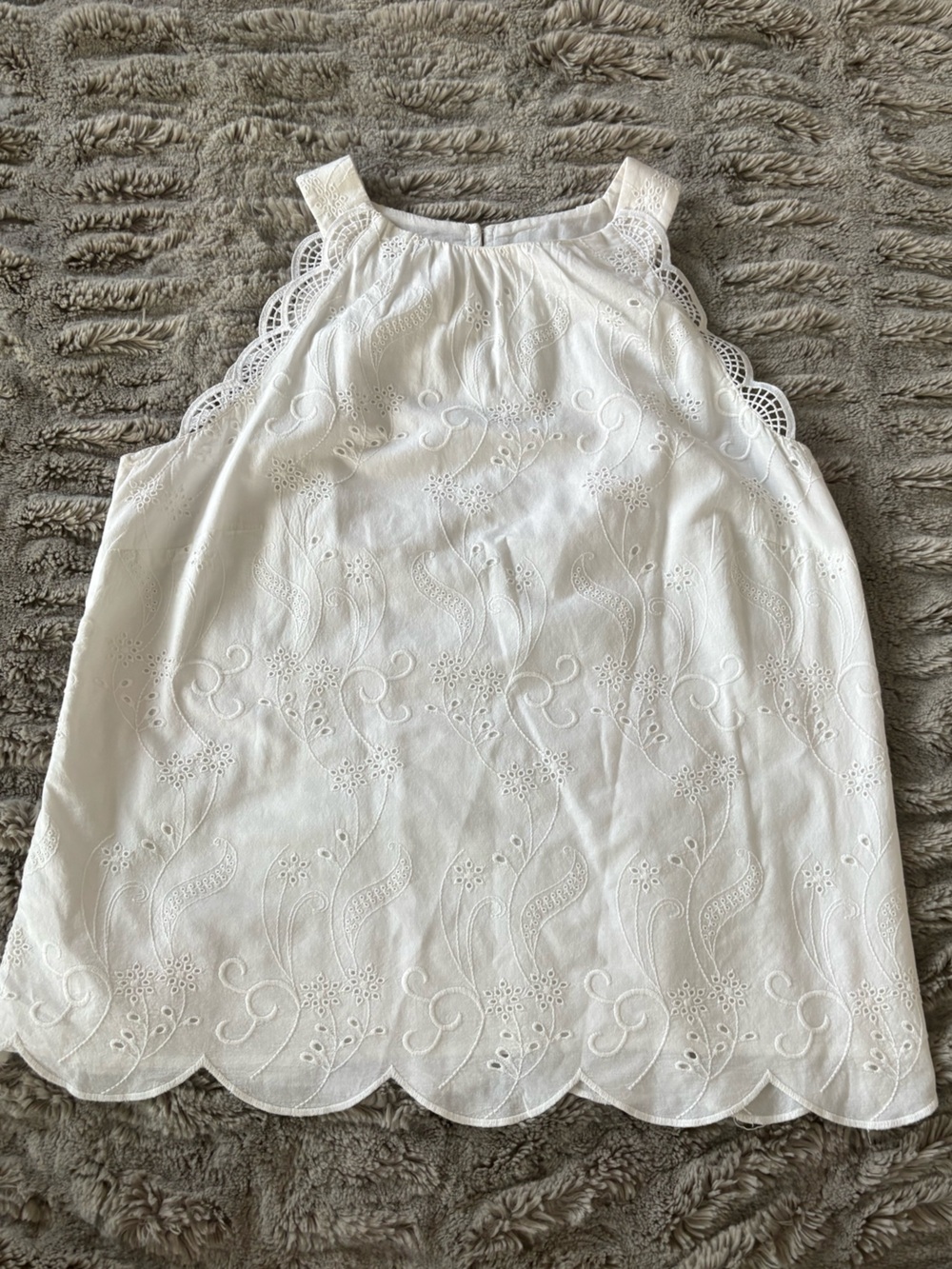 Talbots White Eyelet Embroidered Top with Scalloped Hem